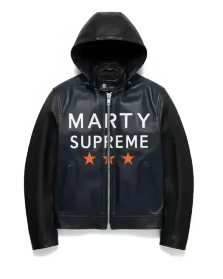 Buy Marty Supreme Navy Hooded Faux Leather Jacket (1)