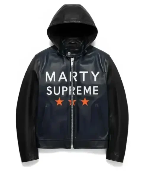 Buy Marty Supreme Navy Hooded Faux Leather Jacket (1)