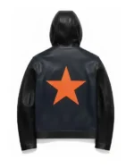 Buy Marty Supreme Navy Hooded Faux Leather Jacket