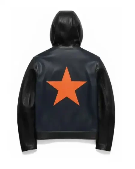 Buy Marty Supreme Navy Hooded Faux Leather Jacket