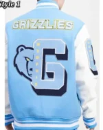 Buy Memphis Grizzlies Blue and White Varsity Jacket on sale. Premium quality, bold team colors, and perfect for true Grizzlies fans.