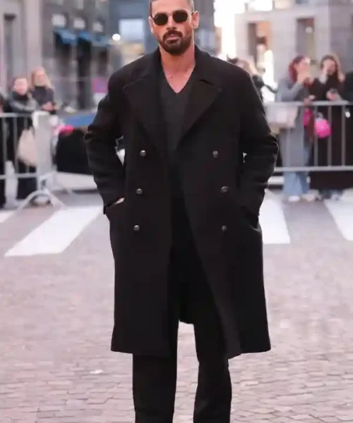 Buy Michele Morrone Vanity Fair Stories 2025 Double-Breasted, Notched Lapels Black Long Wool Coat