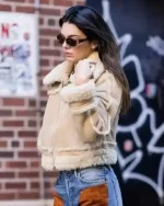Buy NYC Street Style Kendall Jenner Beige Suede Leather Jacket Sale