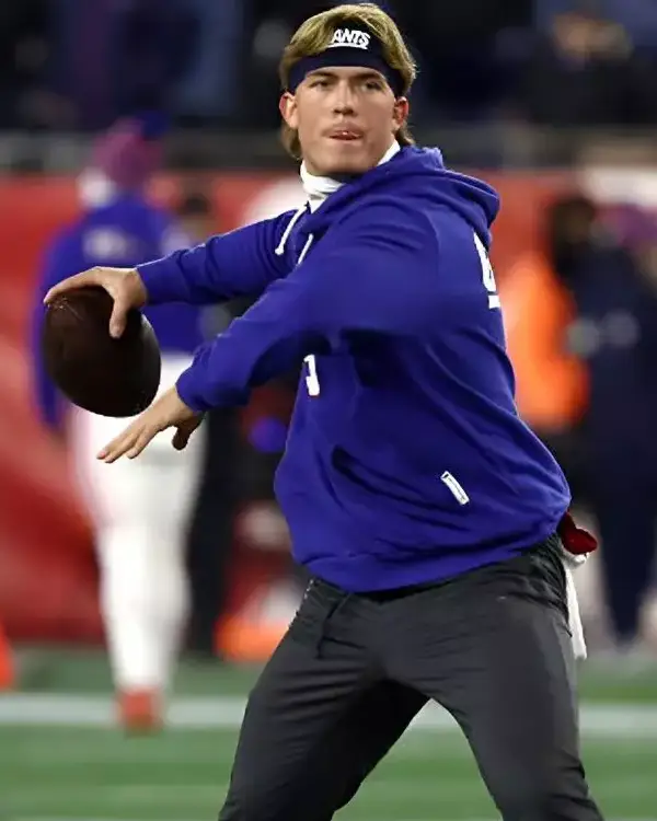Buy New York Giants Sideline 2025 Jaxson Dart Blue Hoodie for sale