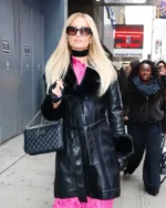 Buy Paris Hilton Black Faux-fur Trimmed Coat