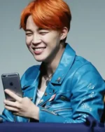 Buy Park Ji-min BTS Star Jimin Blue Biker Leather Jacket Sale