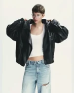 Buy Recreated - Zara Funnel Neck Black Faux Leather Jacket For Sale