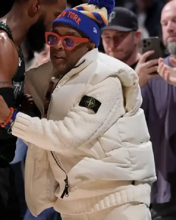 Buy Spike Lee New York Knicks VS Minnesota Timberwolves Oversized Quilted Design, High-Stand Collar White Puffer Vest
