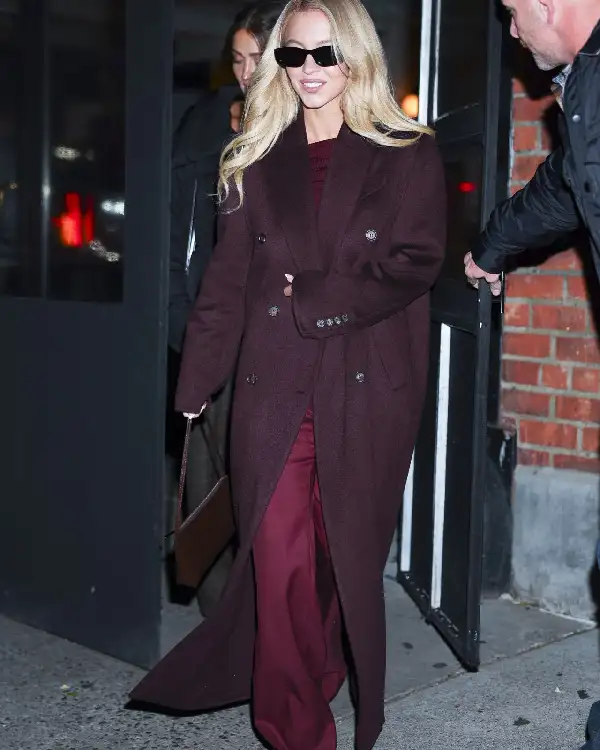 Buy Sydney Sweeney New York City Dark Burgundy Overcoat