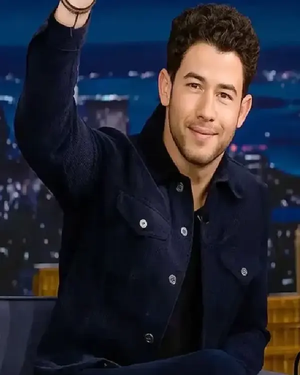 Buy The Tonight Show S13 Nick Jonas Blue Suede Leather Jacket