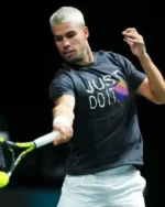 Carlos Alcaraz Nike JUST DO IT with Multicolor Rainbow Block Print Black Crewneck Short