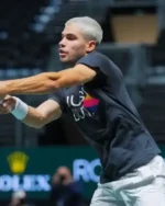 Carlos Alcaraz Nike JUST DO IT with Multicolor Rainbow Block Print Black Crewneck Short Sleeves