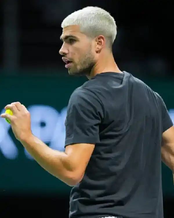 Carlos Alcaraz Nike JUST DO IT with Multicolor Rainbow Block Print Black Crewneck Short Sleeves T-Shirt