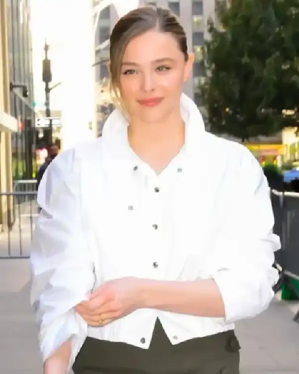 Chloe Grace Moretz NYC White Crop Jacket