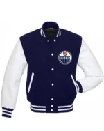 Edmonton Oilers Blue and White Letterman Jacket