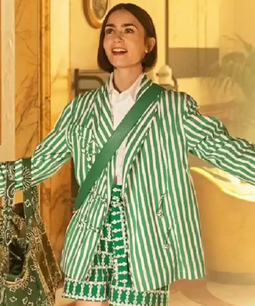 Emily in Paris S05 Lily Collins Green Striped Jacket