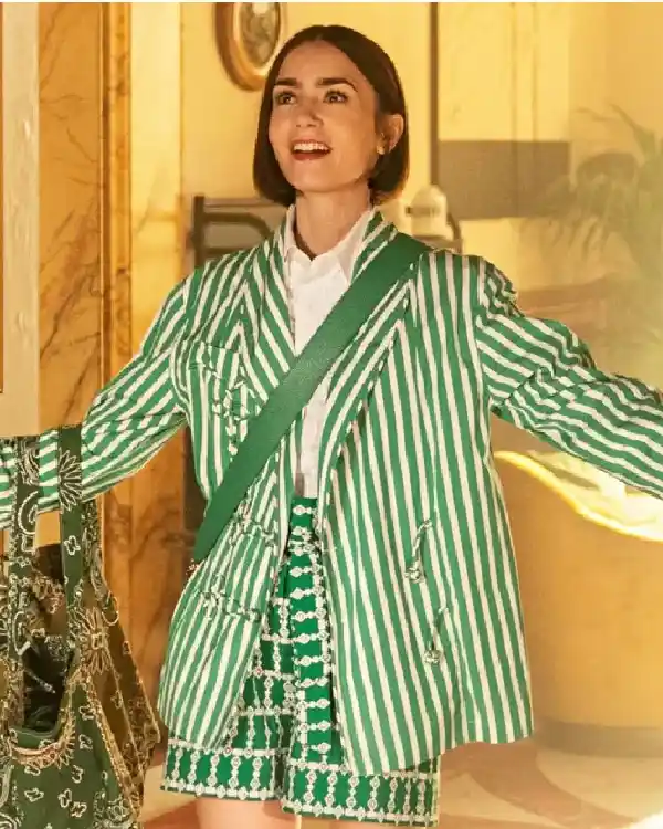 Emily in Paris S05 Lily Collins Green Striped Jacket