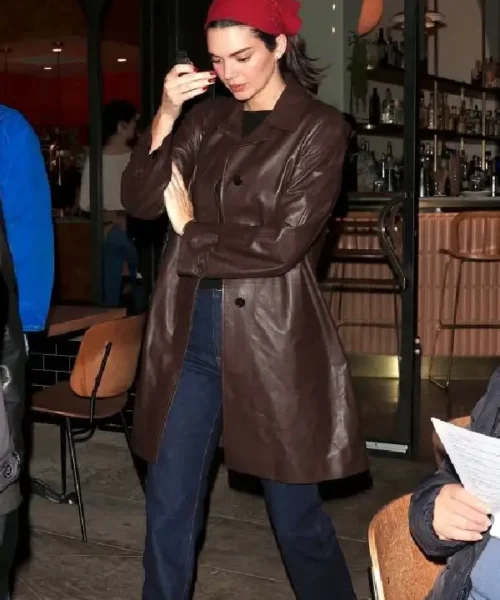 Kendall Jenner Brown Leather Coat