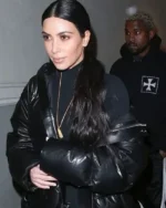 Kim Kardashian Black Puffer Leather Jacket