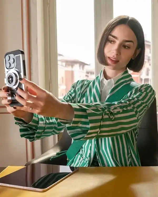 Lily Collins Emily in Paris Season 5 Emily Cooper Green Striped Blazer Jacket Sale