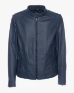Matthew Lamb Leather Midnight Blue Racer Jacket