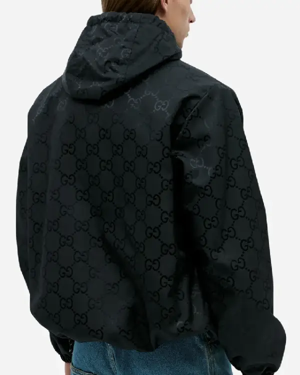 Men’s Gucci Padded Logo Jacquard Shell Black Hooded Jacket Sale