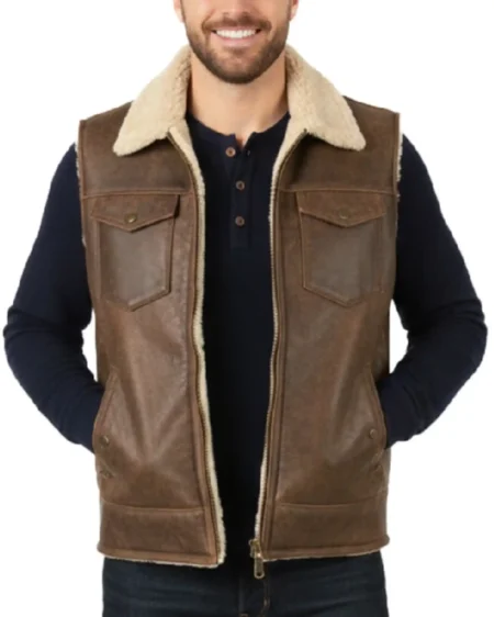 Mens Sherpa Leather Vest