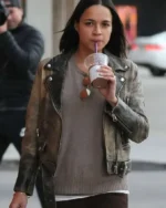 Michelle Rodriguez Brown Distressed Leather Jacket