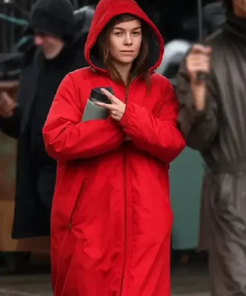 Milly Alcock Red Hooded Coat