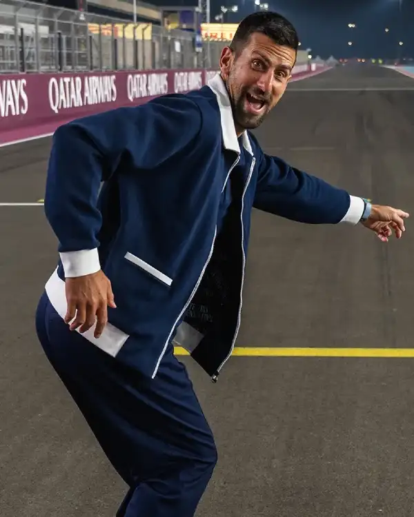 Novak Djokovic Formula 1 Qatar Grand Prix 2025 Lacoste Tennis Club White Trim Navy Blue