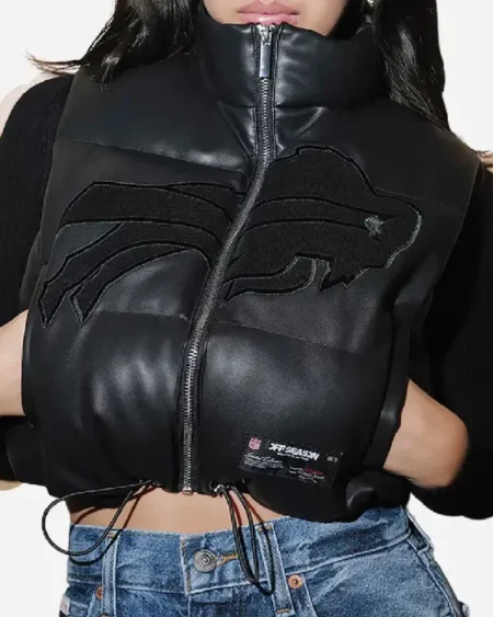 Off Season Buffalo Bills Faux Leather Cropped Puffer Vest