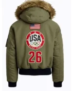 Olympic Milano Cortina 2026 Team USA Green Fur Hooded Bomber Jacket