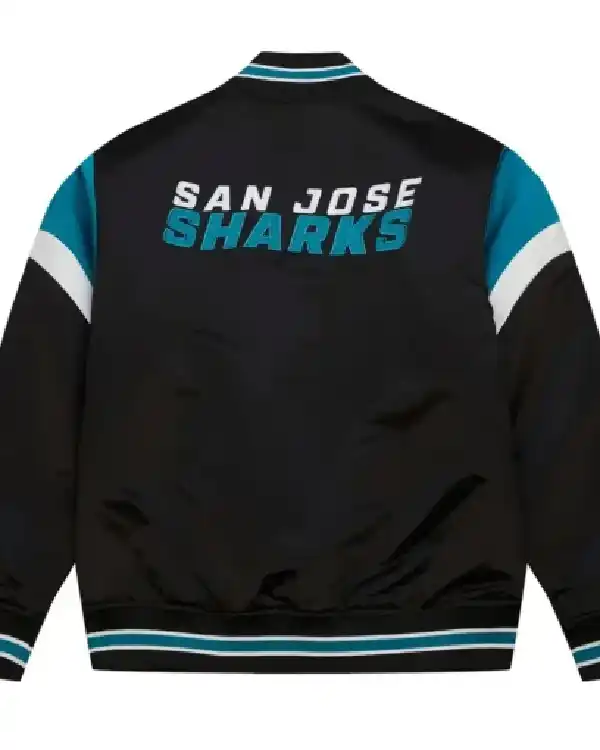 Order San Jose Sharks Bomber Teddy Black Satin Jacket Sale (1)