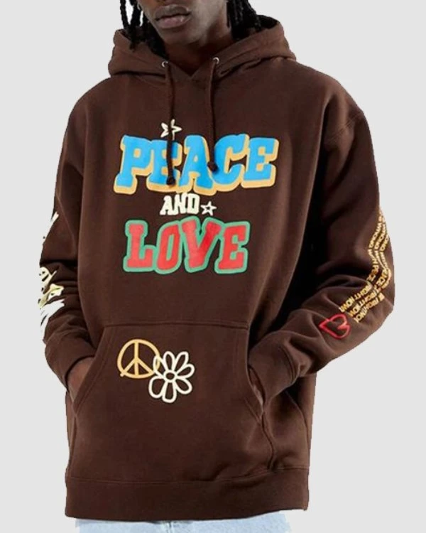 Peace and Love Brown Hoodie