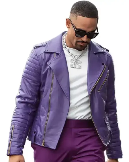 Philadelphia Eagles quarterback Jalen Hurts Purple Biker Leather Jacket