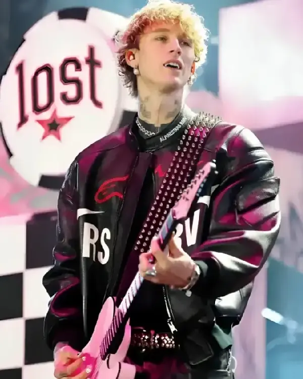 Rapper MGK F1 Grand Prix of Las Vegas Black Leather Jacket