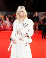 Re-Creation – Elle Fanning Predator Badlands Event 2025 Thia White Leather Jacket Sale