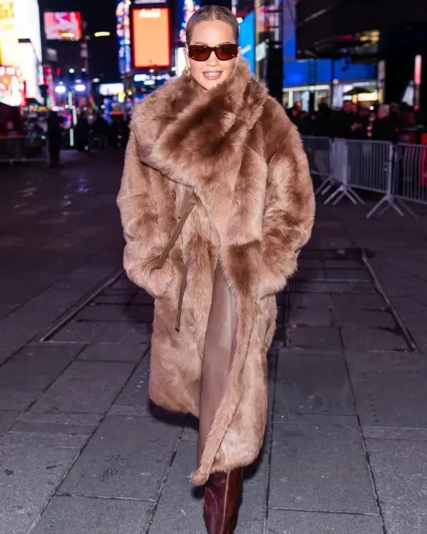 Rita Ora Dick Clarks New Years Rockin Eve Long Fur Coat
