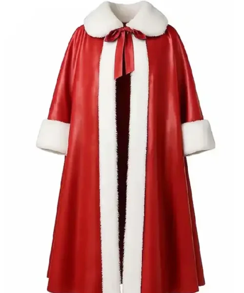Santa Claus Red Leather Shearling Cape