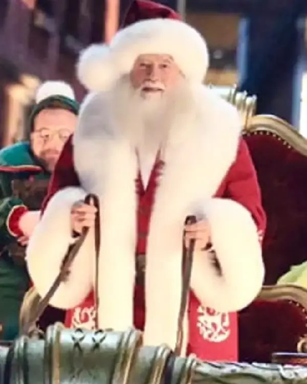 Santa The Man with the Bag 2025 Arnold Schwarzenegger Santa Red Wool Shearling Coat