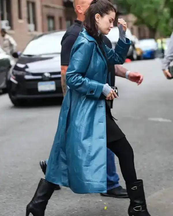 Selena Gomez Only Murders in the Building Tv Series S05 Mabel Mora Blue Leather Trench Coat Site post