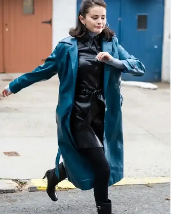 Selena Gomez Only Murders in the Building Tv Series S05 Mabel Mora Blue Leather Trench Coat