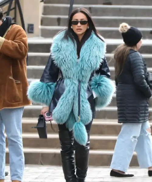 Shay Mitchell Black Leather Coat