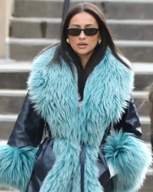 Shay Mitchell Black Leather Coat black