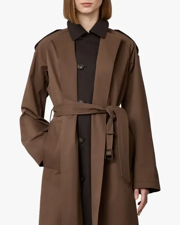 Shirt Style Collar Belted trench Brown coat For Women’s Sale