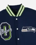 Shop 2025 October’s Very Own OVO x NFL Seattle Seahawks Navy Varsity Jacket For Sale