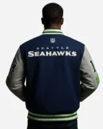 Shop 2025 October’s Very Own OVO x NFL Seattle Seahawks Navy Varsity Jacket For Sale Back