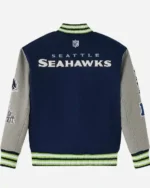 Shop 2025 October’s Very Own OVO x NFL Seattle Seahawks Navy Varsity Jacket Sale Back