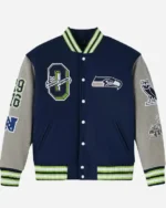 Shop 2025 October’s Very Own OVO x NFL Seattle Seahawks Navy Varsity Jacket on Sale