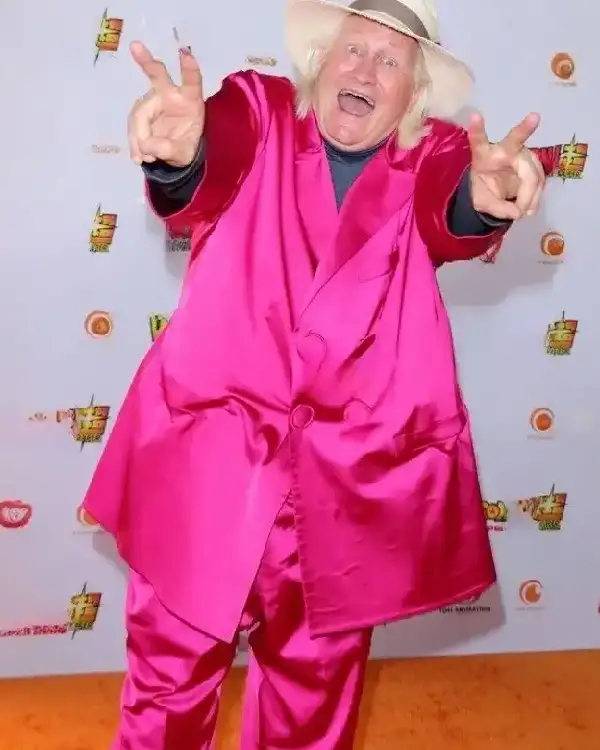 Shop American Actor Charles Martinet Pink Satin Suit Sale